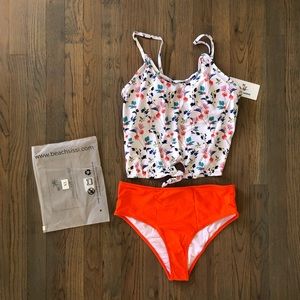 Beachsissi Flower Print High Waist Tie Front Tankini Set